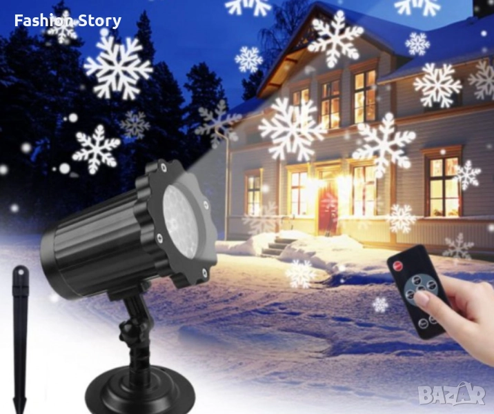 Водоустойчив LED проектор Снежинка за прожектиране на сняг, снимка 1