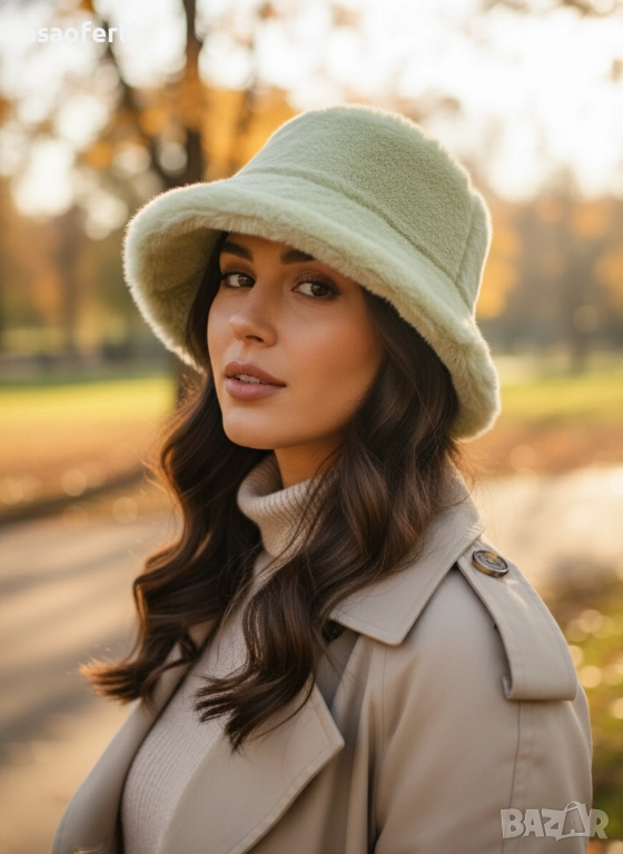 👒 Пухкава Есенно-Зимна Шапка (Bucket Hat) – Топла и Стилна, снимка 1
