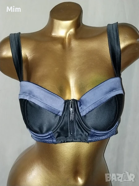 Н&М 90 D Черен сатенен сутиен  , снимка 1