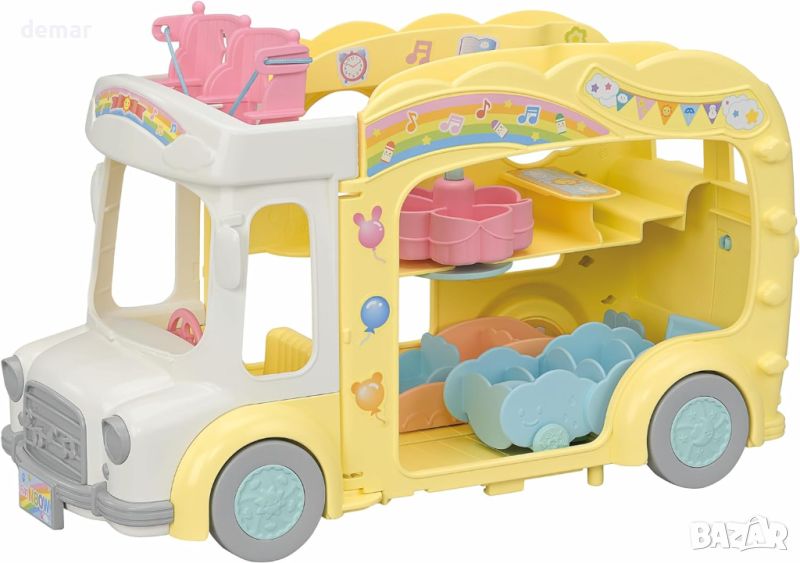 Sylvanian Families Rainbow Fun Nursery Bus триетажно превозно средство, побира до 28 бебета, деца, снимка 1