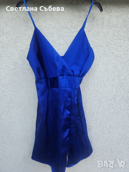 Сатенена рокля турско синьо , снимка 1