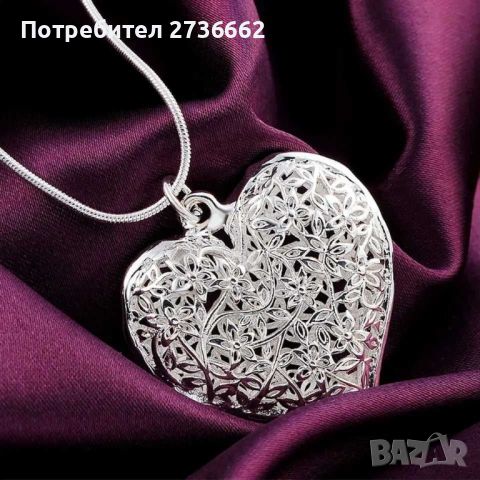 Сребърно колие " Сърце " Проба 925, снимка 2 - Колиета, медальони, синджири - 45569812