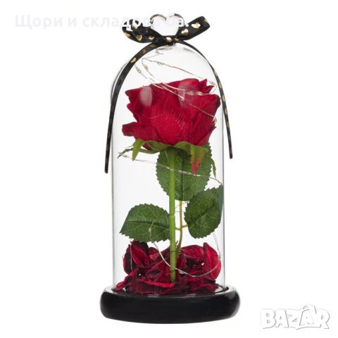 Роза под стъклен похлупак, Дървена основа, снимка 3 - Романтични подаръци - 46413230
