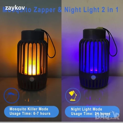 Лампа за борба с комари, електрически убиец на насекоми с нощна светлина, снимка 5 - Настолни лампи - 50607948