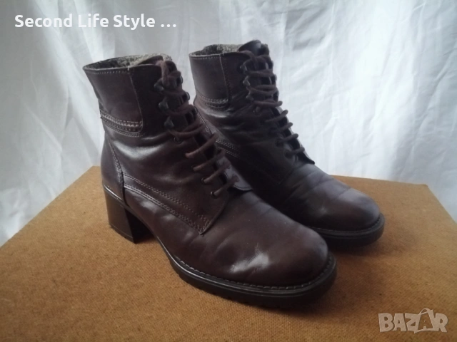 Robin Rose №39 италиански дамски боти естествена кожа в кафяв цвят - със среден ток и квадратен връх, снимка 2 - Дамски боти - 54096858