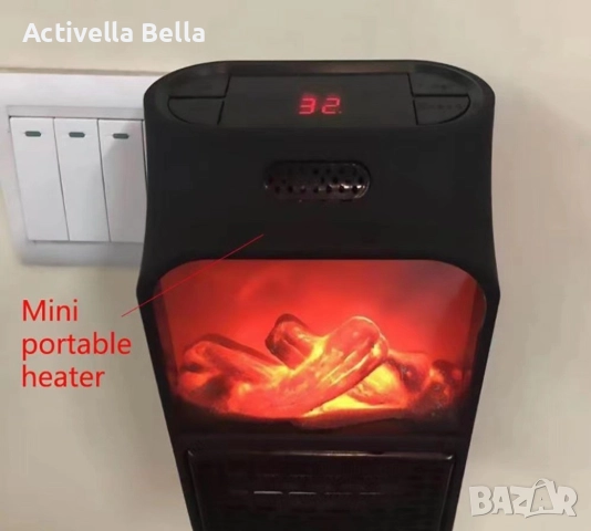 TV249 Мини печка с камина ефект / Материал: ABS; Цвят: черен; Напрежение: 220 V; Мощност: 500 W; Раз, снимка 4 - Отоплителни печки - 52557896