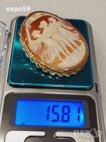 Прекрасен златен викториански медальон(камея)Три грации,злато375., снимка 4 - Колиета, медальони, синджири - 53479234