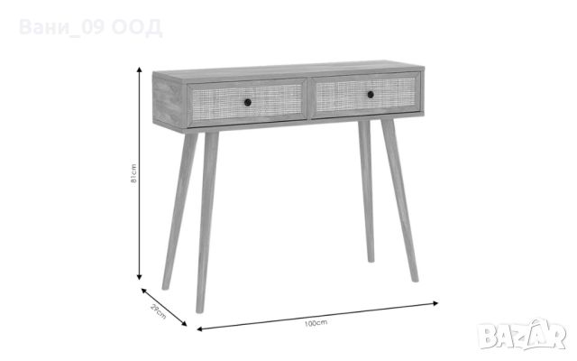 Конзолна маса с 2 чекмеджета, ПДЧ и ратан, снимка 3 - Маси - 45198151