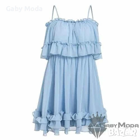 Елегантна къса лятна рокля в млечносин цвят, снимка 3 - Рокли - 51065060