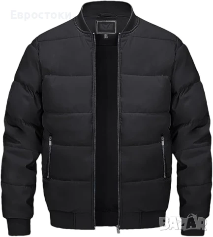 MAGCOMSEN Ветроупорно мъжко ватирано бомбър яке с джобове с цип, топло и удебелено. Черно Размер M , снимка 3 - Якета - 50715981