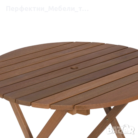 Сгъваема мобилна дървена кръгла(90см) маса за 6 човека с отвор за чадър, снимка 2 - Градински мебели, декорация  - 53286526
