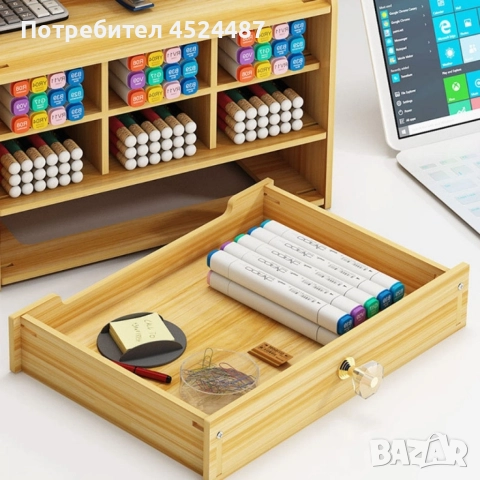 Дървен органайзер за бюро с чекмедже и многосекционно съхранение, снимка 11 - Други стоки за дома - 52620934