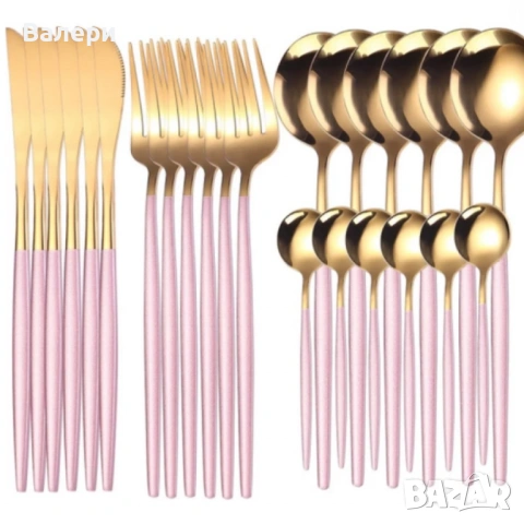 Комплект прибори за хранене от 24 части с луксозен дизайн и магнитна кутия в златисто и розово, снимка 6 - Прибори за хранене, готвене и сервиране - 53201417