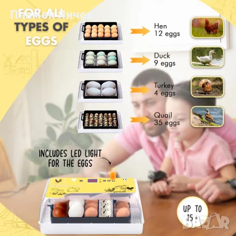 Автоматичен инкубатор за яйца автоматично въртене и контрол на температурата – 12–35 яйца, снимка 3 - За птици - 54207713