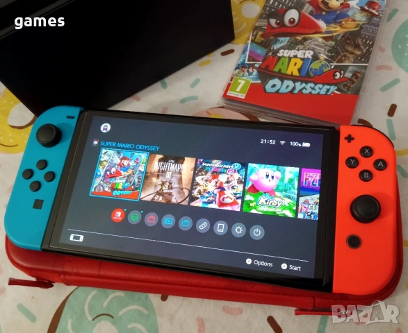 Nintendo Switch OLED със Super Mario Odyssey и калъф, снимка 2 - Nintendo конзоли - 53818065