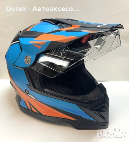 Крос каска за мотор, мотокрос, ендуро и АТВ - син/оранжев мат - размер М, снимка 2 - Аксесоари и консумативи - 54183713