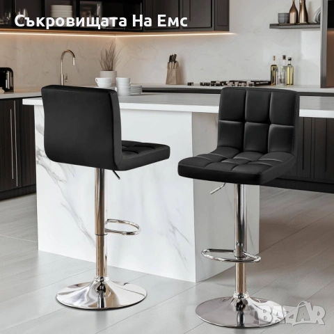 ✨ Комплект 2️⃣Броя Елегантни Бар Столове с Облегалка /Черна Кожа /Регулируема Височина, снимка 3 - Столове - 53720563