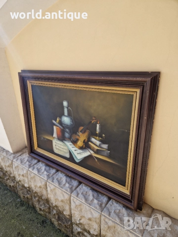 Страхотна огромна антикварна авторска картина натюрморт масло върху платно , снимка 7 - Картини - 52019690