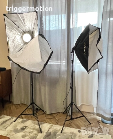 2 Х Софтбокс Лампа Andoer 70 Х 50см, 85W + Дистанционно /Фото студио /Студийно осветление, снимка 3 - Светкавици, студийно осветление - 52549983