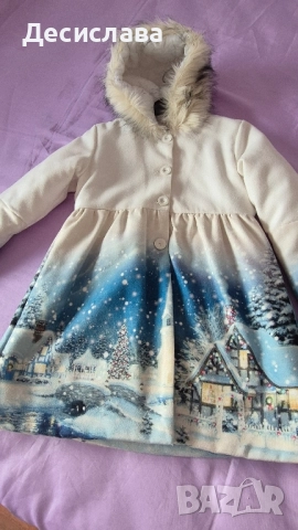 Детcко зимно пaлто c кaчулкa cъc зимнa кaртинкa зa момиче 