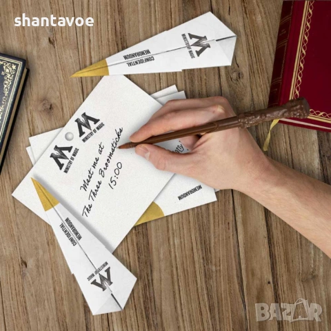 Комплект магически бележки от Министерството на Магиите и пръчката (химикал) на Хари Потър