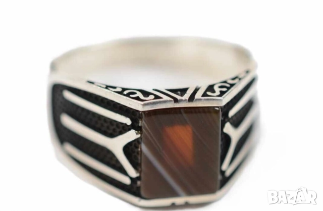 Мъжки сребърен пръстен със Ипсилон с две хасти  IYI с камък яспис руни сребро, снимка 3 - Пръстени - 53002202