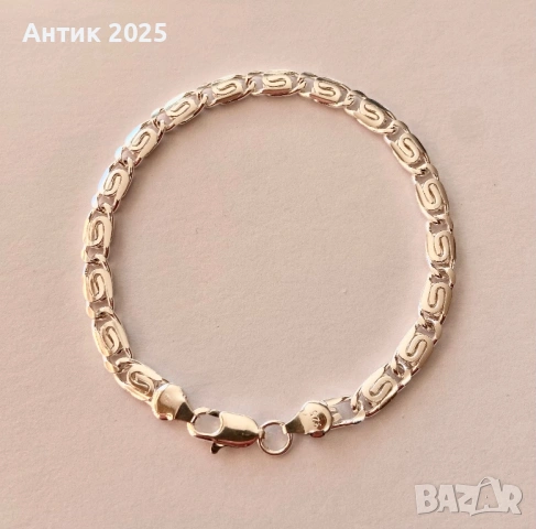 Сребърна гривна проба 925 с декоративни звена, снимка 2 - Гривни - 53784156