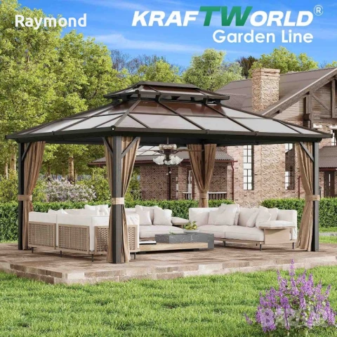 Луксозна Шатра KraftWorld Tenerife – 3×4 м с Твърд Покрив,Мрежа и Завеси, снимка 13 - Градински мебели, декорация  - 51206293