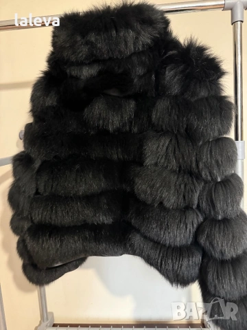 Черно палто от лисица, снимка 3 - Палта, манта - 54088687