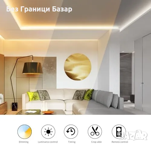 Нова Гъвкава LED лента 5м, COB 2700K-6500K, висока яркост, CRI 90+, снимка 5 - Лед осветление - 49009858