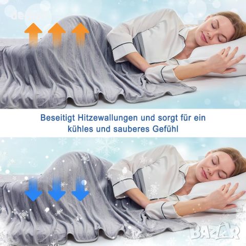 EMME Охлаждащо одеяло за лято, Q-Max >0,4 нощно изпотяване, 152x203 см, сиво на райета, снимка 6 - Олекотени завивки и одеяла - 45522632