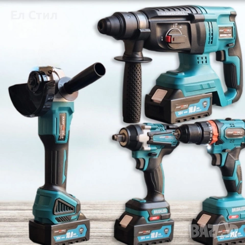 Комплект 4 в 1 - акумулаторен перфоратор, винтоверт, гайковерт и ъглошлайф 36V, снимка 4 - Винтоверти - 53566978