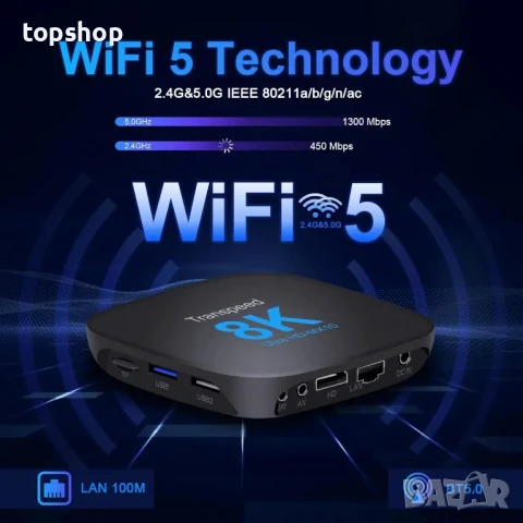 Android TV Box 13.0 2GB / 16GB Поддръжка на 8K 2.4G 5.0G WiFi TV Box Android 2023 RK3528 Чипсет..., снимка 2 - Плейъри, домашно кино, прожектори - 50556794