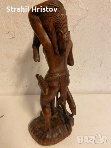 Дървена статуетка на ловец, снимка 3 - Антикварни и старинни предмети - 53398646