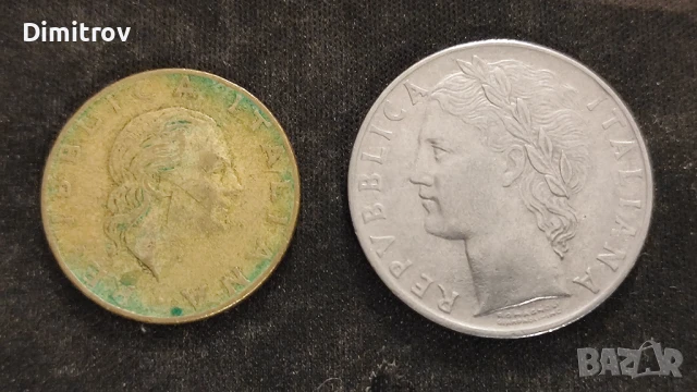 Лот 100 и 200 лири (Италия, 1957-1978), снимка 2 - Нумизматика и бонистика - 51268452