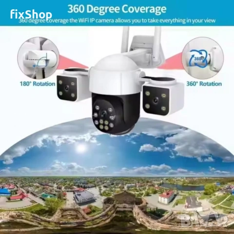 V380-A10 ТРОЙНА IP Камера ( APP:V380) Въртяща водоустойчива WiFi камера с 3 обектива, снимка 2 - Друга електроника - 53194639