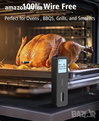 Безжичен Smart термометър за месо BFOUR BF-30 с голям LCD дисплей,100 м безжично управление, снимка 4 - Барбекюта - 54089056