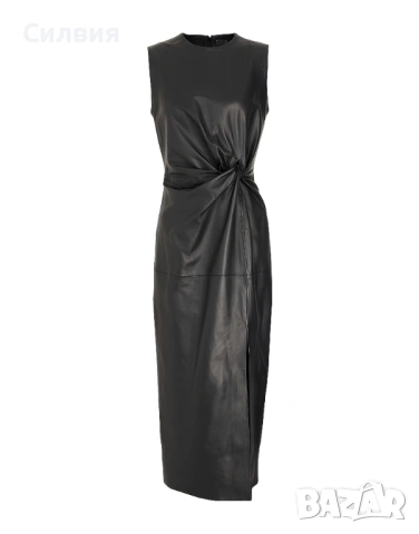 Нова дълга черна кожена рокля от естествена / истинска кожа, размер "М"