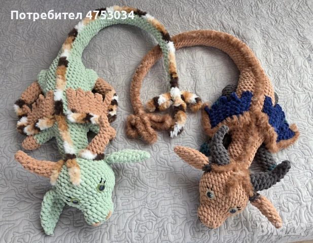 Плетена играчка, голям плюшен дракон, ръчна изработка, снимка 2 - Плюшени играчки - 53684319