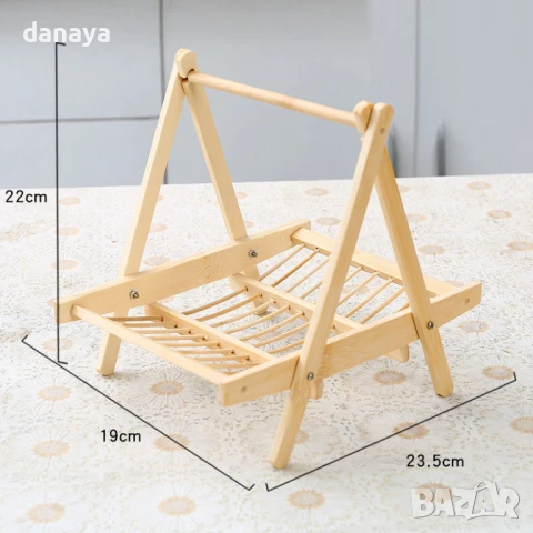 6053 Декоративен дървен поднос бамбукова фруктиера с дръжка, снимка 2 - Аксесоари за кухня - 51215743