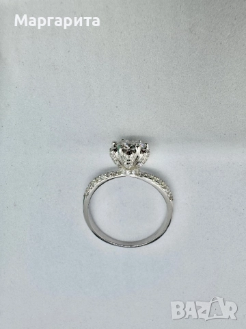 Сребърен пръстен с мойсанит (диамант) 1 карат, снимка 11 - Пръстени - 52059258