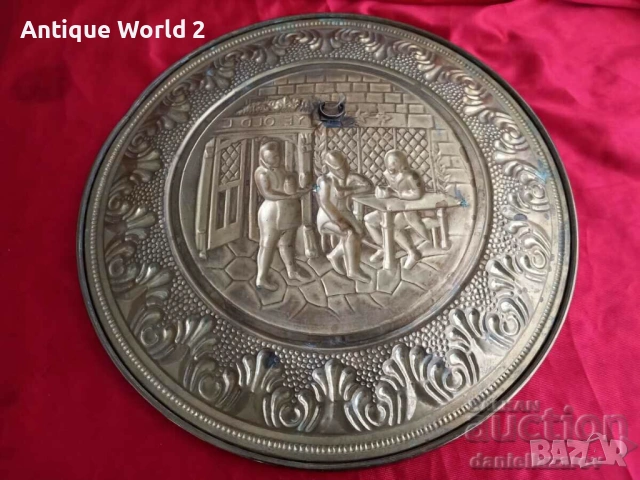 БАРОКОВА Месингова Релефна Чиния ,Пано за Стена с Позлата, снимка 5 - Антикварни и старинни предмети - 53271173