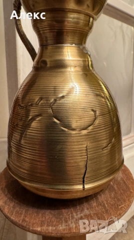 Стар малък арабски ибрик, за декор– месинг., снимка 3 - Антикварни и старинни предмети - 53330934