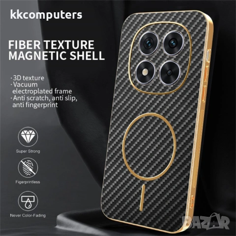 Карбонов Калъф за Xiaomi Poco X7 5G - Електропокритие, TPU, Антиотпечатък, Вграден Магнит, Вкл. Прот, снимка 5 - Калъфи, кейсове - 53538572