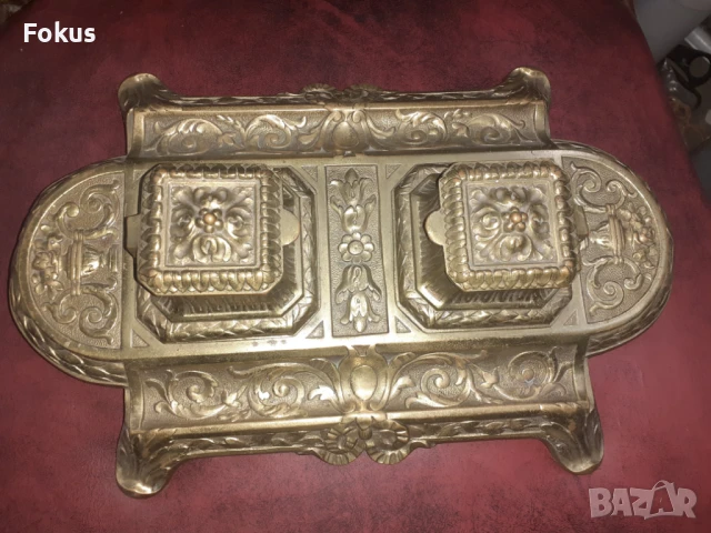 Страхотна стара бронзова барокова мастилница - Антика, снимка 7 - Антикварни и старинни предмети - 51358126