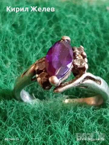 Сребърен пръстен с камък ТАНЗАНИТ и кристали майстоска ръчна изработка 40119, снимка 2 - Пръстени - 54079041