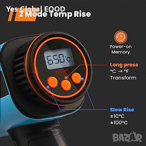 GoGonova 2000W пистолет горещ въздух LCD 650°C, снимка 3 - Други инструменти - 53604155