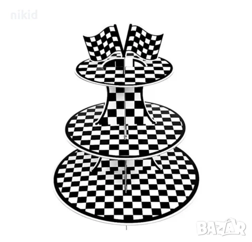3 етажна Рали Черно бяла Триетажна поставка стойка за мъфини картонена кексчета