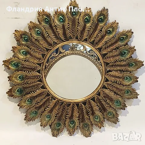 Кръгло декоративно огледало с паунови пера