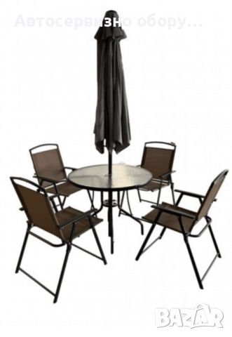 Градински комплект маса + 4 стола и чадър, снимка 2 - Градински мебели, декорация  - 46329536